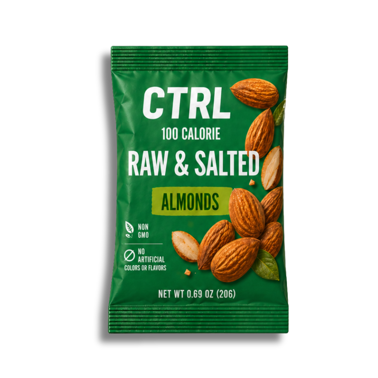 CTRL NUTS Raw & Salted Almond 100 calorie pouch front packaging
