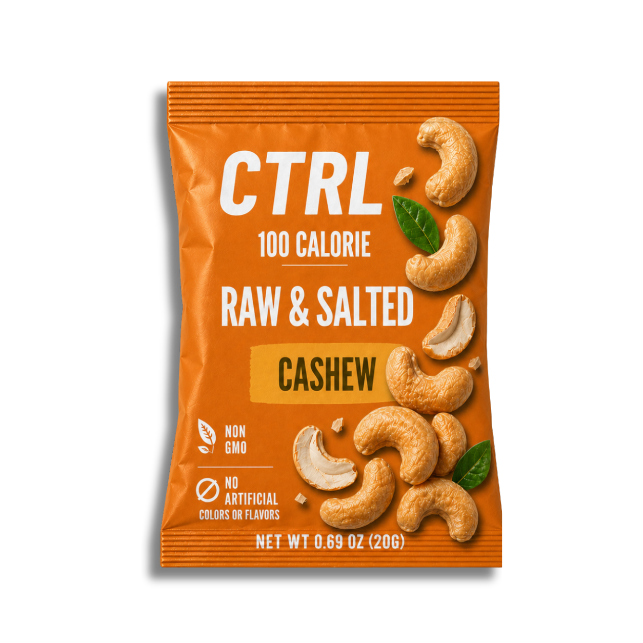 CTRL NUTS Raw & Salted Cashew 100 calorie pouch front packaging