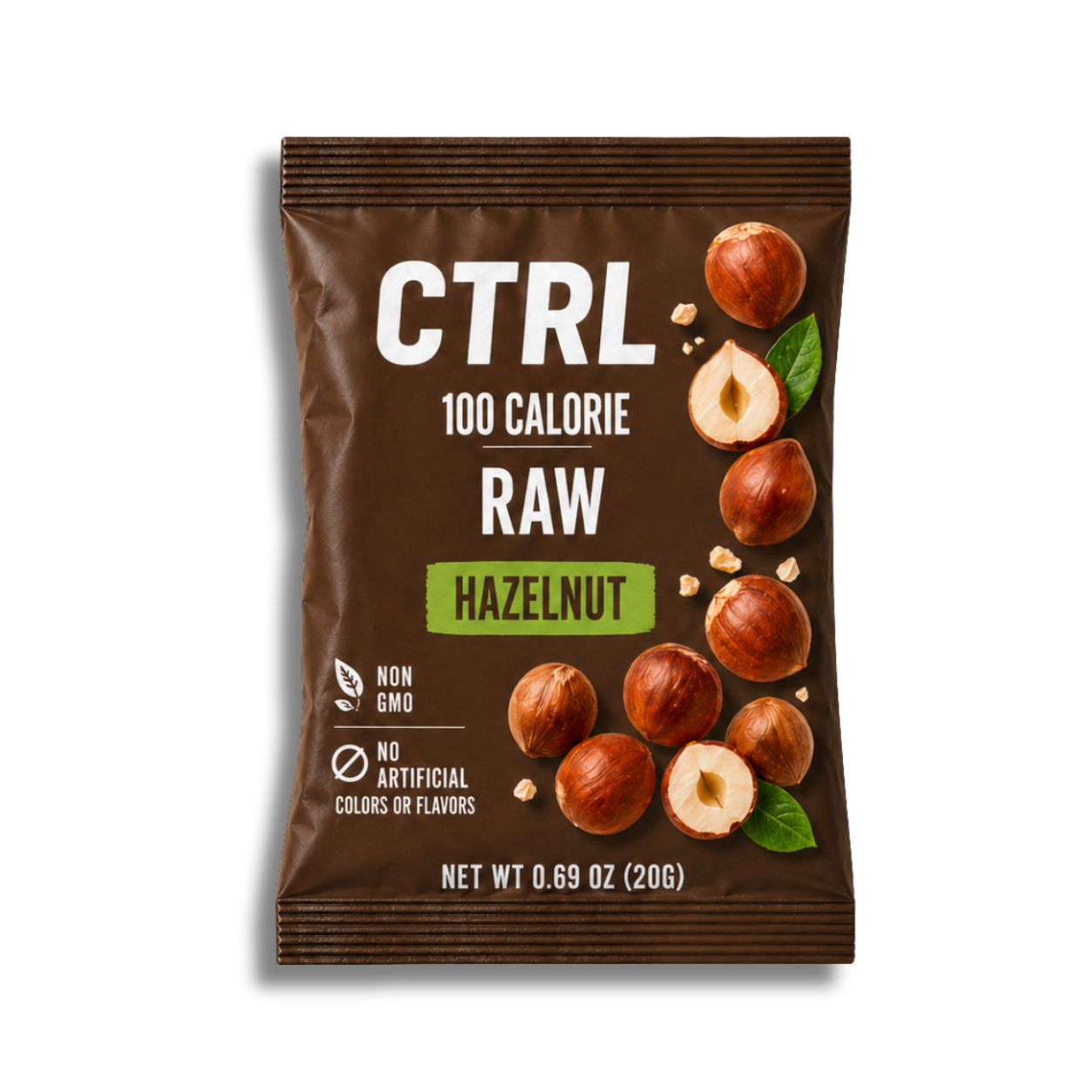 CTRL NUTS Raw Hazelnut 100 calorie pouch front packaging