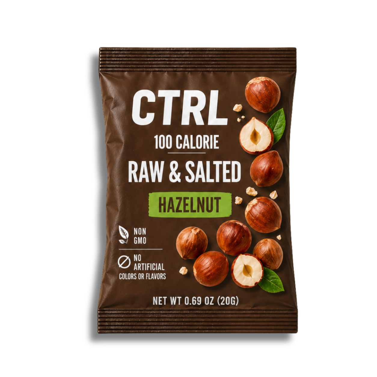 CTRL NUTS Raw & Salted Hazelnut 100 calorie pouch front packaging