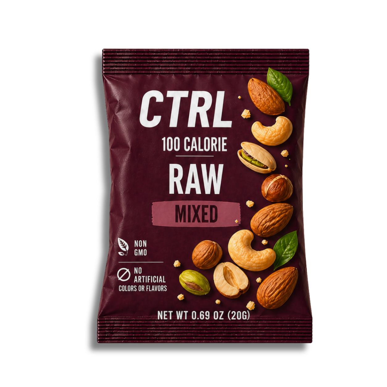 CTRL NUTS Raw Mixed Nuts 100 calorie pouch front packaging