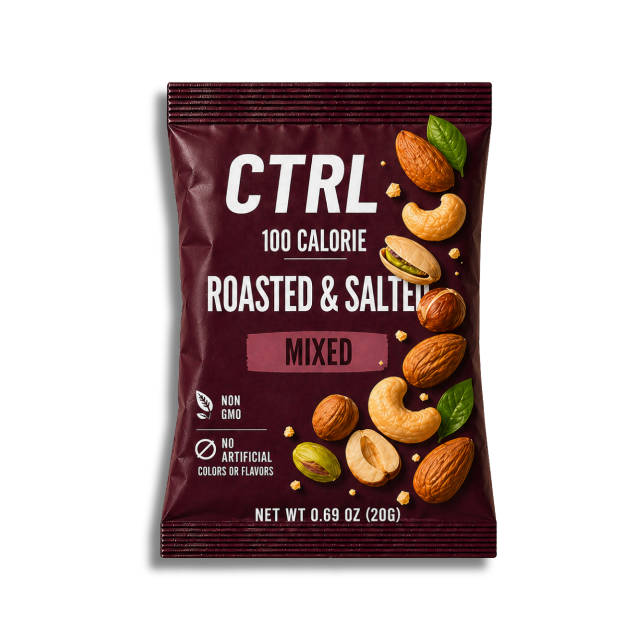 CTRL NUTS Roasted & Salted Mixed Nuts 100 calorie pouch front packaging