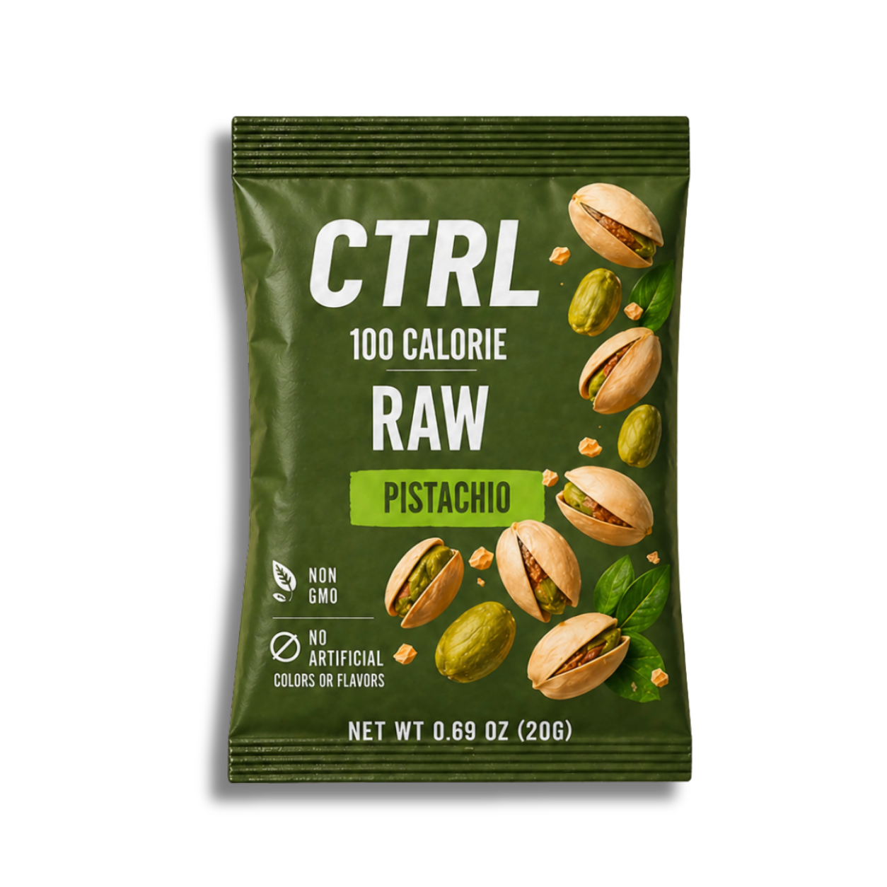 CTRL NUTS Raw Pistachio 100 calorie pouch front packaging