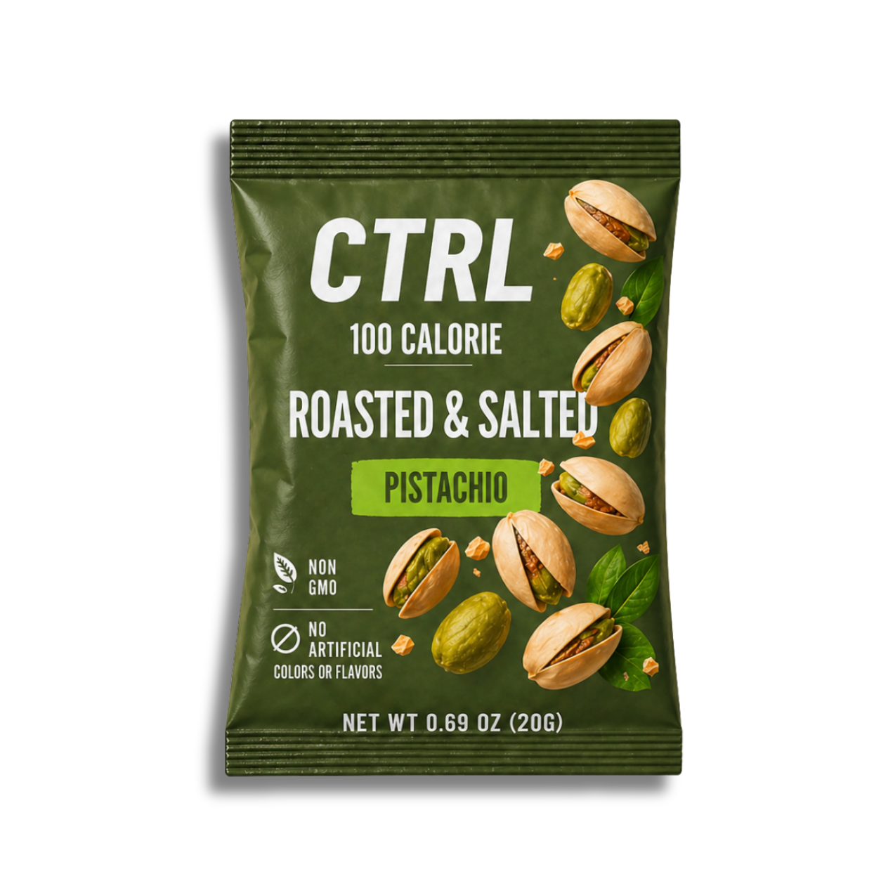 CTRL NUTS Roasted & Salted Pistachio 100 calorie pouch front packaging